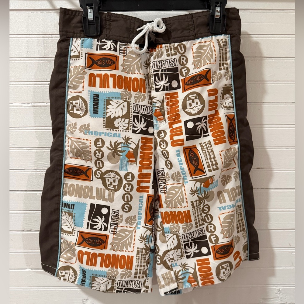 #28 Boys EUC Gymboree swim trunks board shorts size boys 12 with liner
